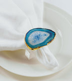 Light Blue Agate Crystal Napkin Rings & Pure Gold